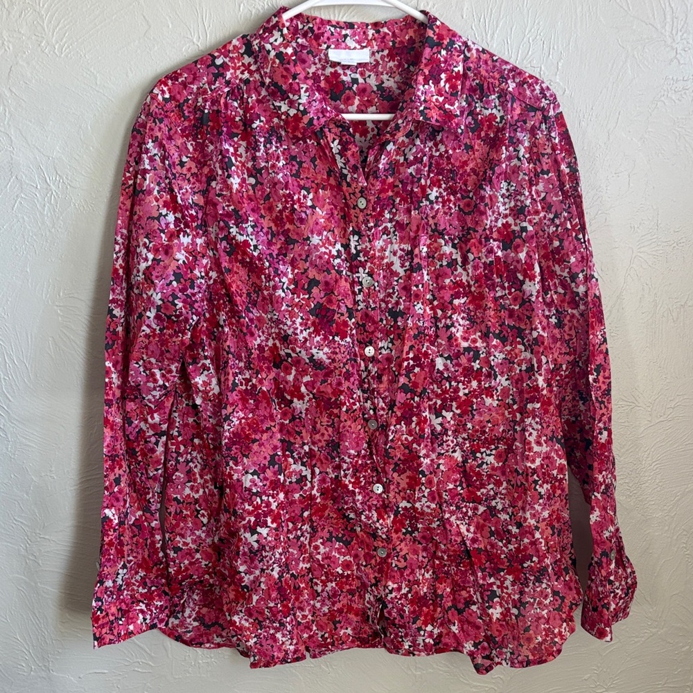 J. Jill Pink and Red Floral Button-Front Top